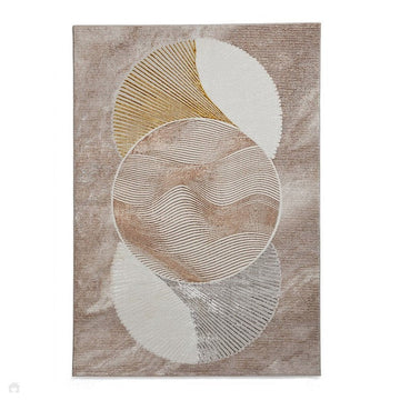 Creation 50097 Modern Abstract Venn Distressed Metallic Shimmer Soft Textured Low Profile Short-Pile Beige/Gold/Taupe Rug-Think Rugs-Rug Love - The Most Loved Rug Store